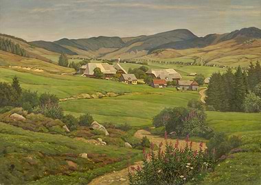 Pastoral Landscape with Village and Mountains