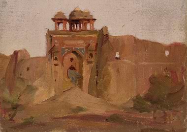 Painting of an ancient Indian fort entrance