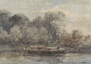 Barge on a River with Trees