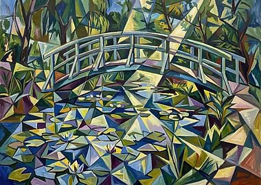 Cubist Bridge Over Lily Pond
