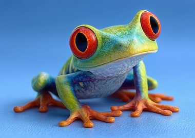 Red-Eyed Tree Frog on Blue Background