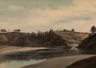River landscape with rolling hills