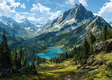 Majestic Mountain Landscape with Alpine Lake