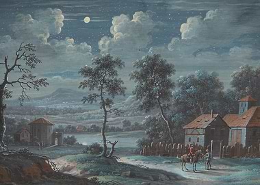 Moonlit Landscape with Figures and Buildings