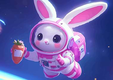 Astronaut Bunny with Carrot in Space