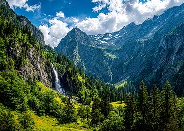 Majestic Mountain Waterfall Landscape