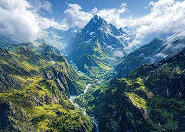 Majestic Mountain Valley with River