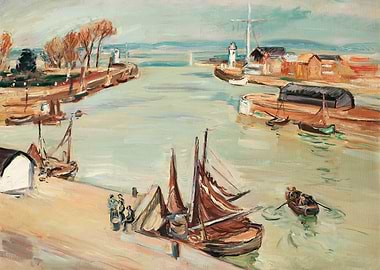 Impressionist Harbor Scene with Boats