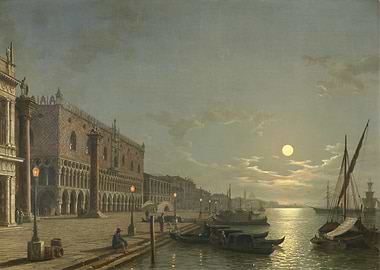 Moonlit Venice Canal Scene