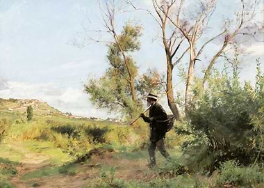 Man walking through a landscape
