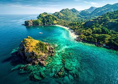 Tropical Island Paradise Aerial View