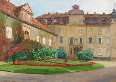 Impressionist Painting of a Castle Courtyard
