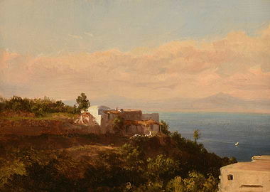 Coastal Village with Sea and Mountains