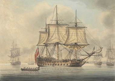 Naval Fleet with Rowboat