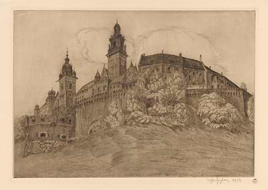 Wawel Castle in Krakow Etching