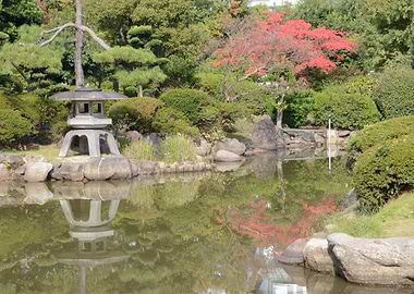 Japanese Garden with Lantern and Pond