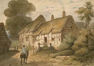 Rural Cottage Scene with Horse Rider