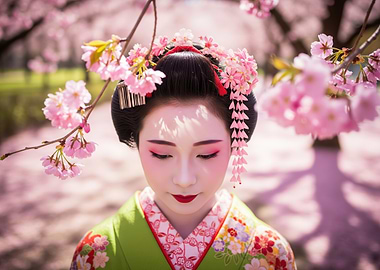 Geisha in Cherry Blossoms