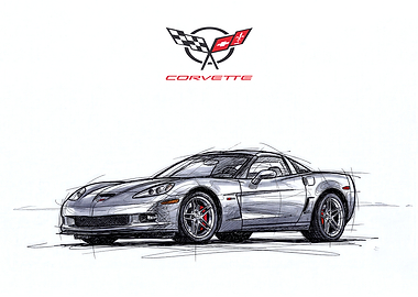 Corvette Car Sketch with Logo