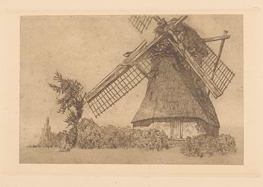 Windmill and Tree Etching