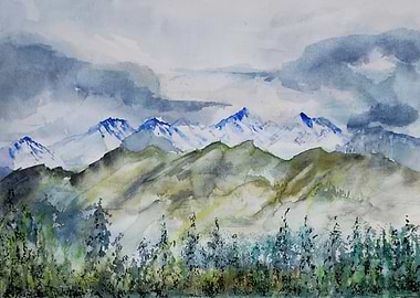 Misty Mountain Landscape Painting