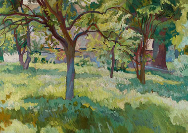 Sunlit Orchard Landscape Painting