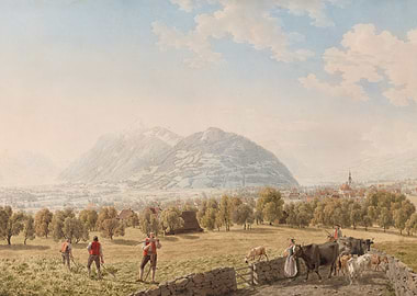 Pastoral Landscape with Farmers and Cattle