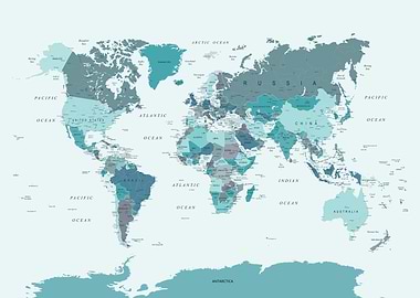 World Map in Teal Tones