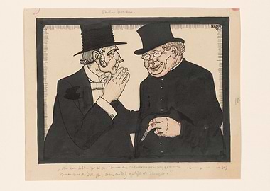 Two men in top hats whispering secrets