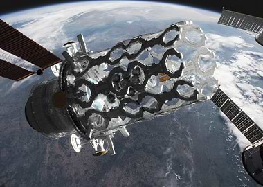 Giant space station orbiting Earth