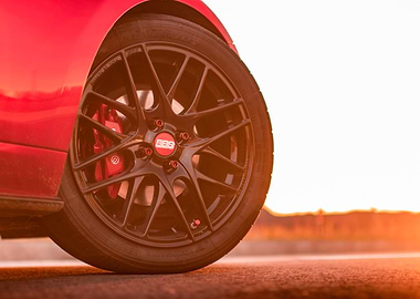 Red Car Wheel with BBS Rim