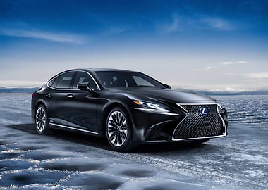 Black Lexus LS Hybrid on Icy Road