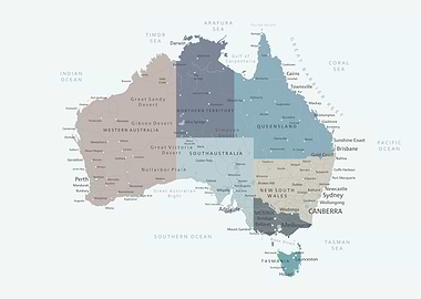 Map of Australia with Regions