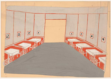 Interior architectural sketch with seating