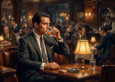 Man drinking whiskey in a bar