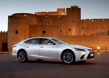 Lexus LS Sedan in front of a Castle