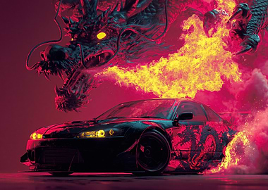 Dragon and Drift Car on Fire