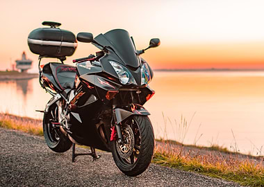 Black Honda VFR800 at Sunset