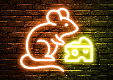Neon Mouse and Cheese Metal Displate Wall Art