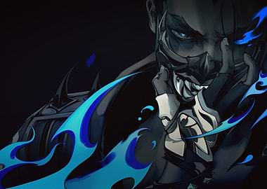 Dark Character with Blue Flames