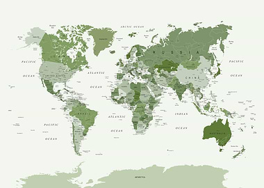 World Map in Shades of Green