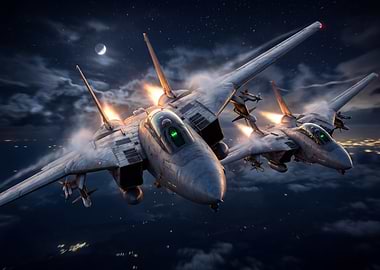 F-14 Tomcat Jets Flying at Night