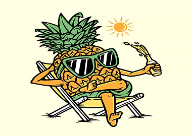Pineapple Relaxing on Beach Chair