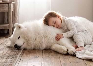 Child Sleeping on a Dog