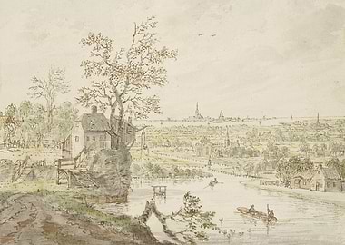 Watercolor Landscape of a Dutch Cityscape