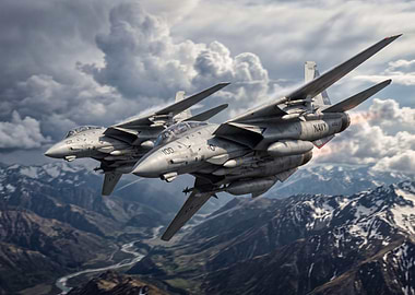 F-14 Tomcat Jets Flying Over Mountains