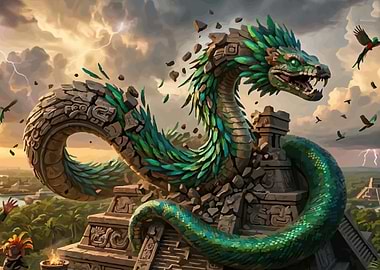 Feathered Serpent God Emerging from Ruins