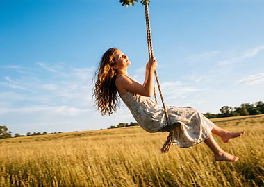 Girl on a swing in a field
