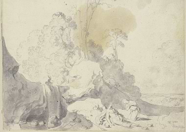 Classical Landscape with Waterfall and Figures