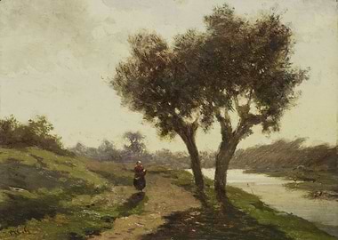 Woman walking on a path by a river